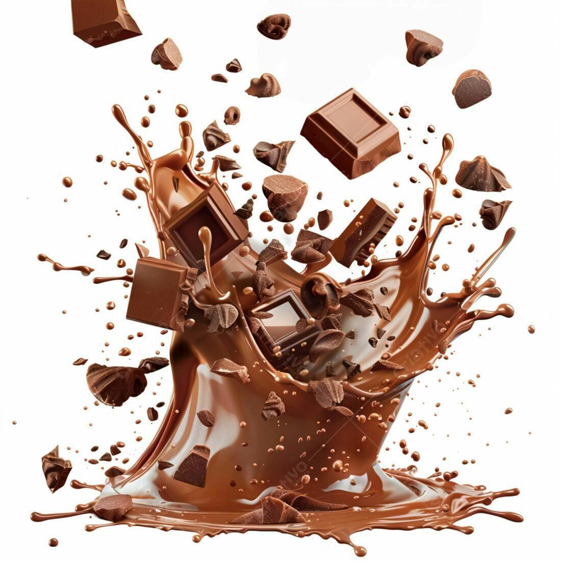 Explosão de chocolate derretido com pedaços