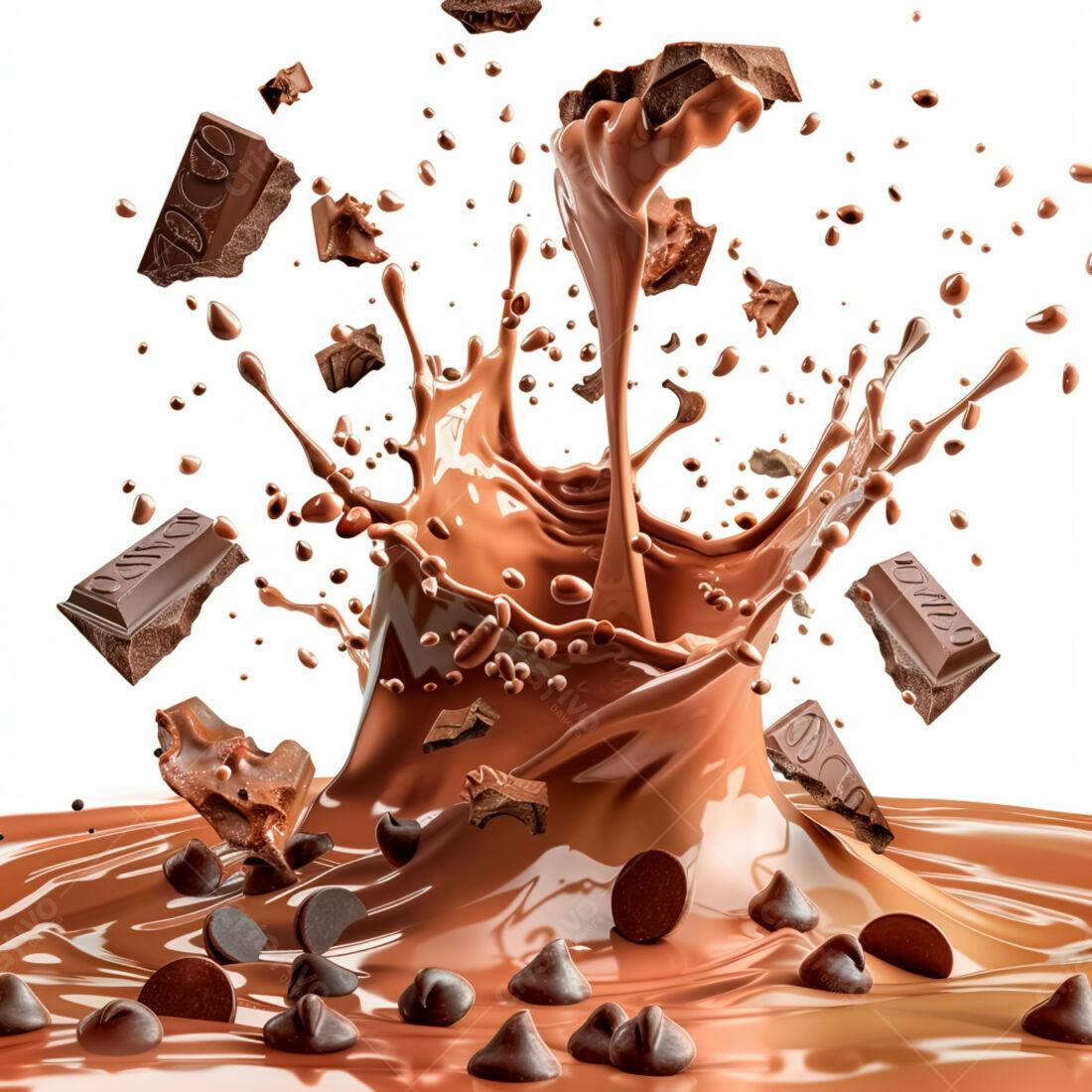Explosão de chocolate derretido com gotas