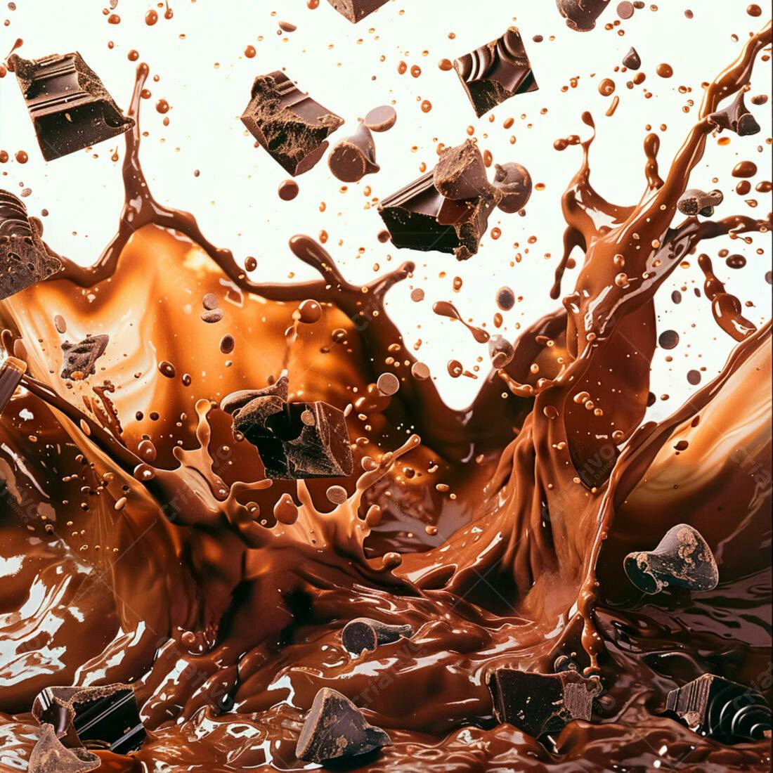 Chocolate derretendo pedaços em explosão