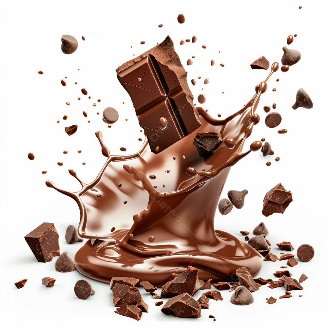 Barra de chocolate caindo em chocolate derretido