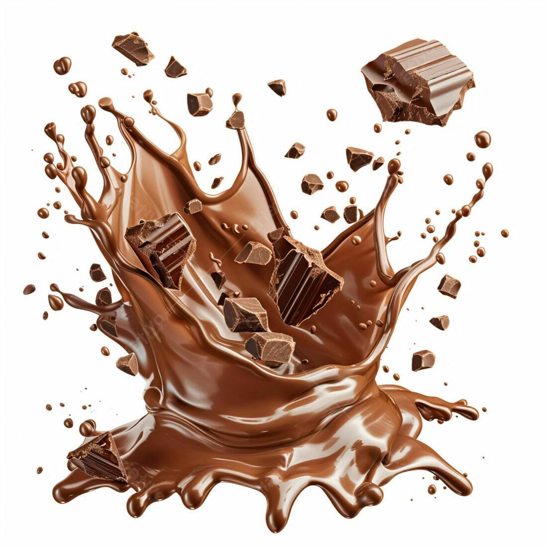 Chocolate derretendo em splash com pedaços