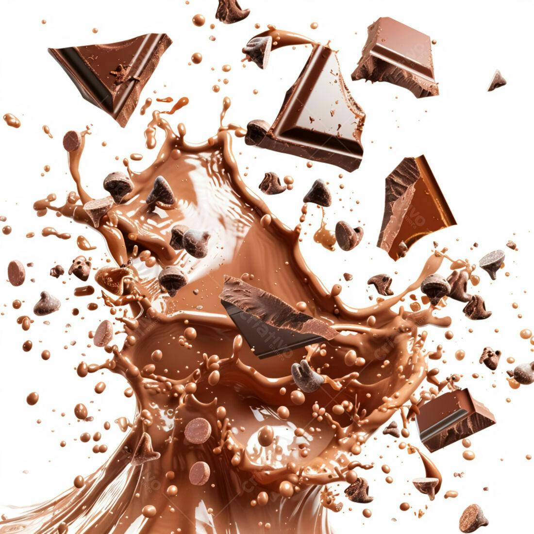 Chocolate derretido com gotas e pedaços