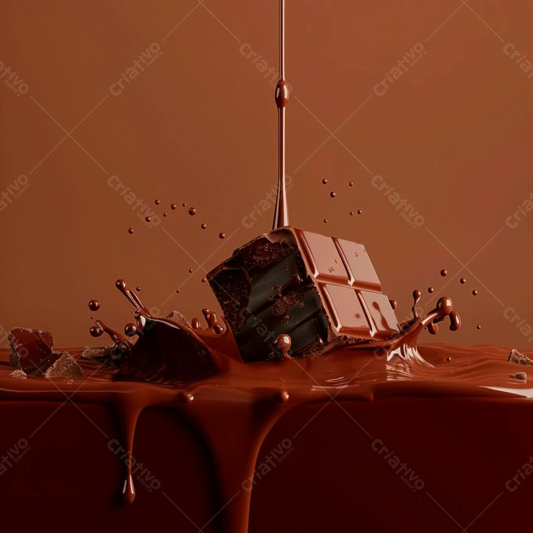 Barra de chocolate mergulhando em chocolate derretido