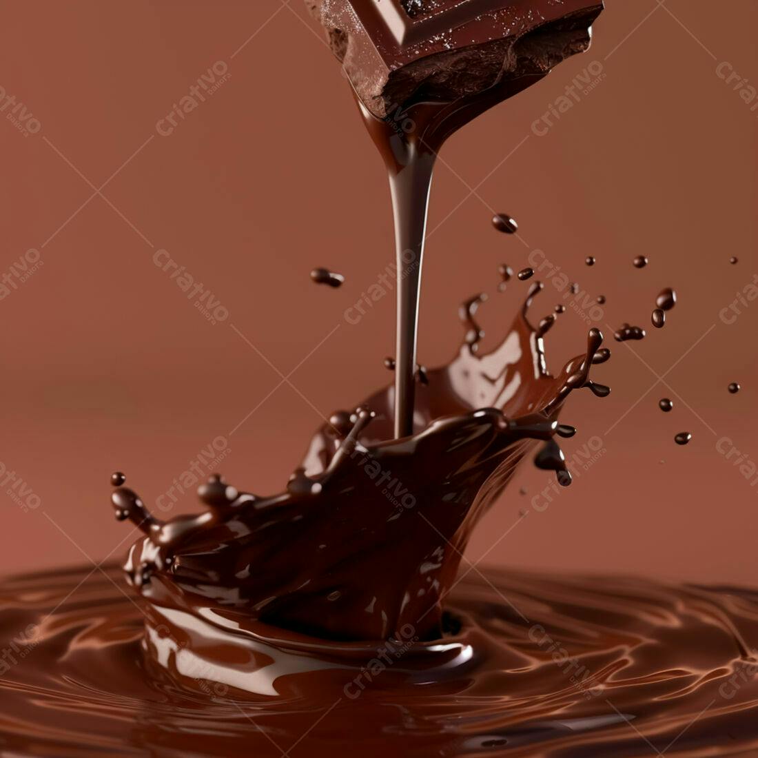 Chocolate derretendo em splash marrons