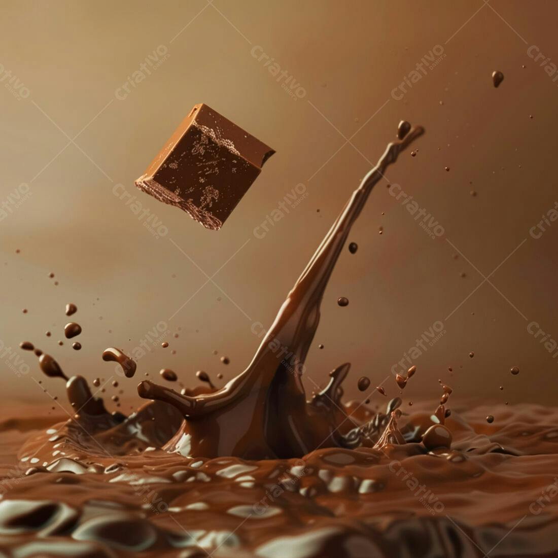 Chocolate caindo em chocolate derretido