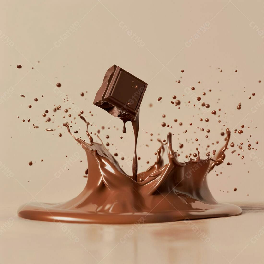 Chocolate caindo em chocolate derretido