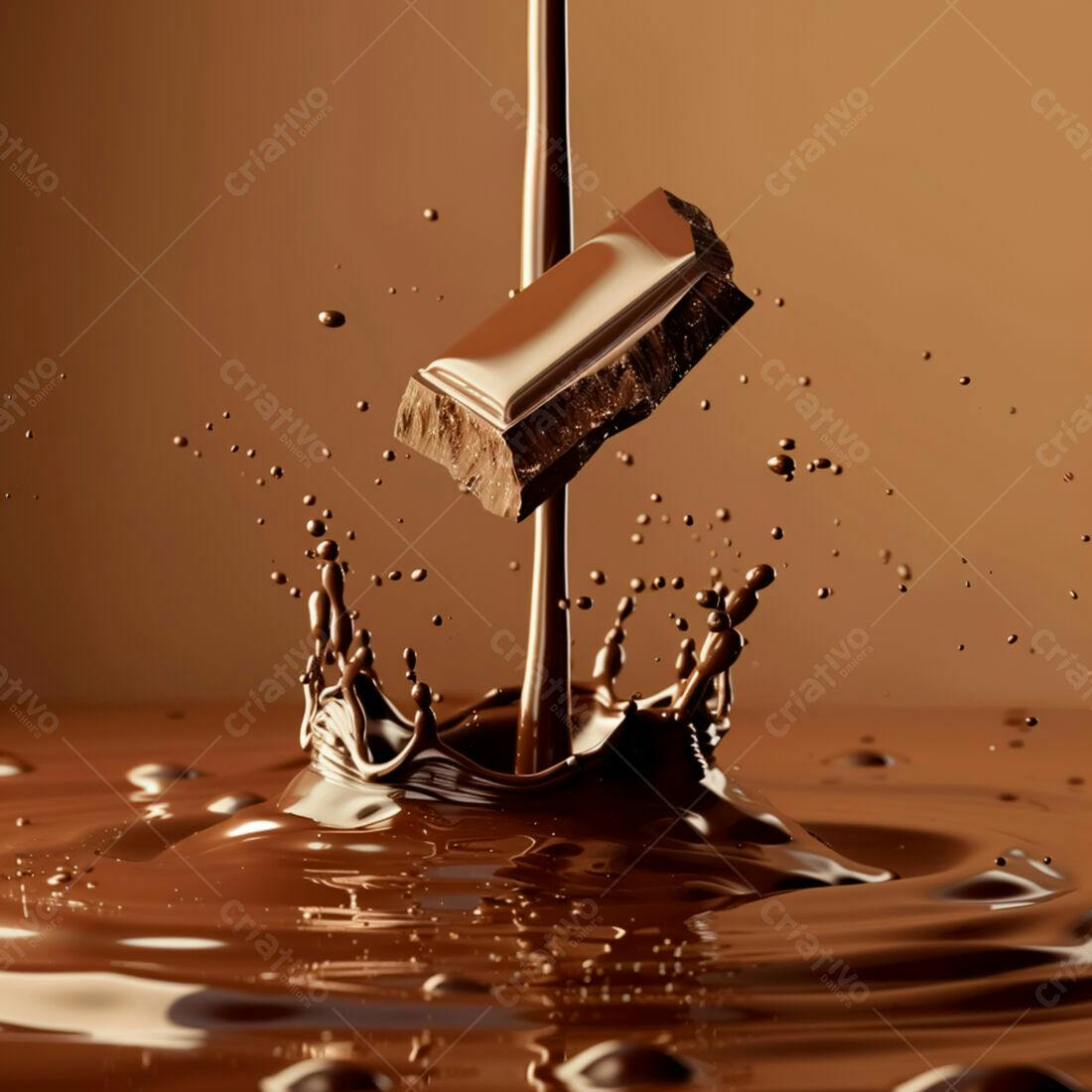 Chocolate derretendo em um fluxo marrom escuro