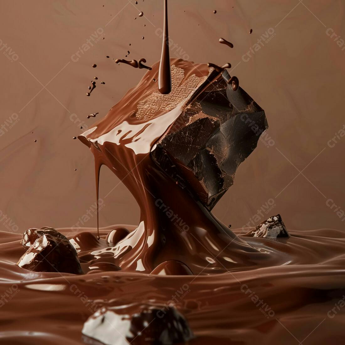 Barra de chocolate derretendo em calda