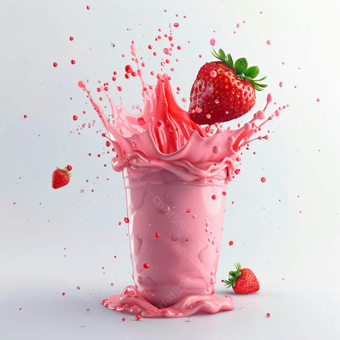 Suco de morango em copo com respingos