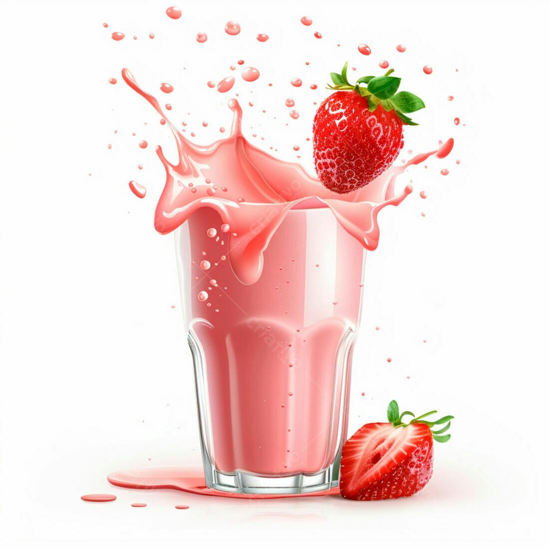 Suco de morango batido com respingos