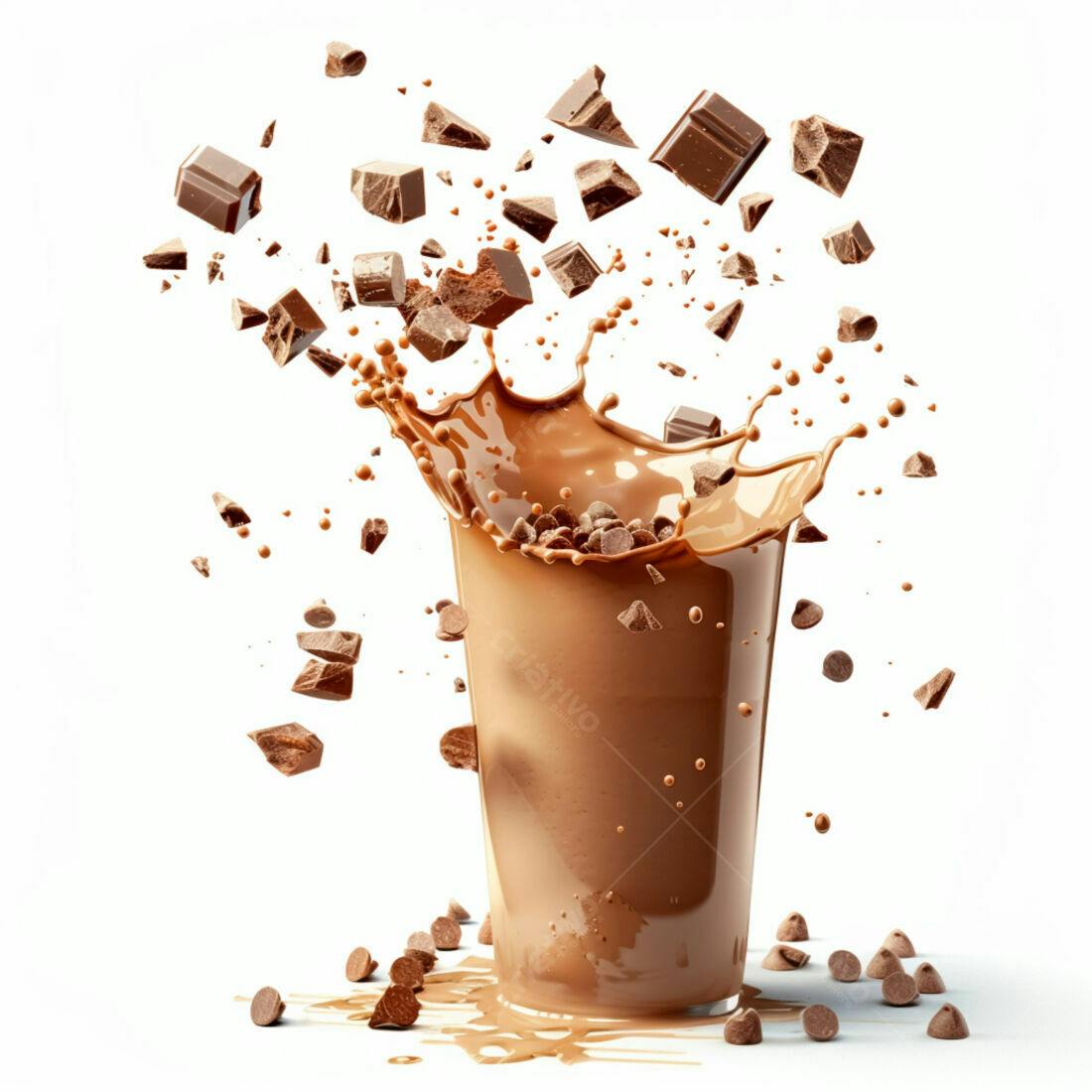 Chocolate Quente com Gotas e Pedaços de Chocolate em Explosão