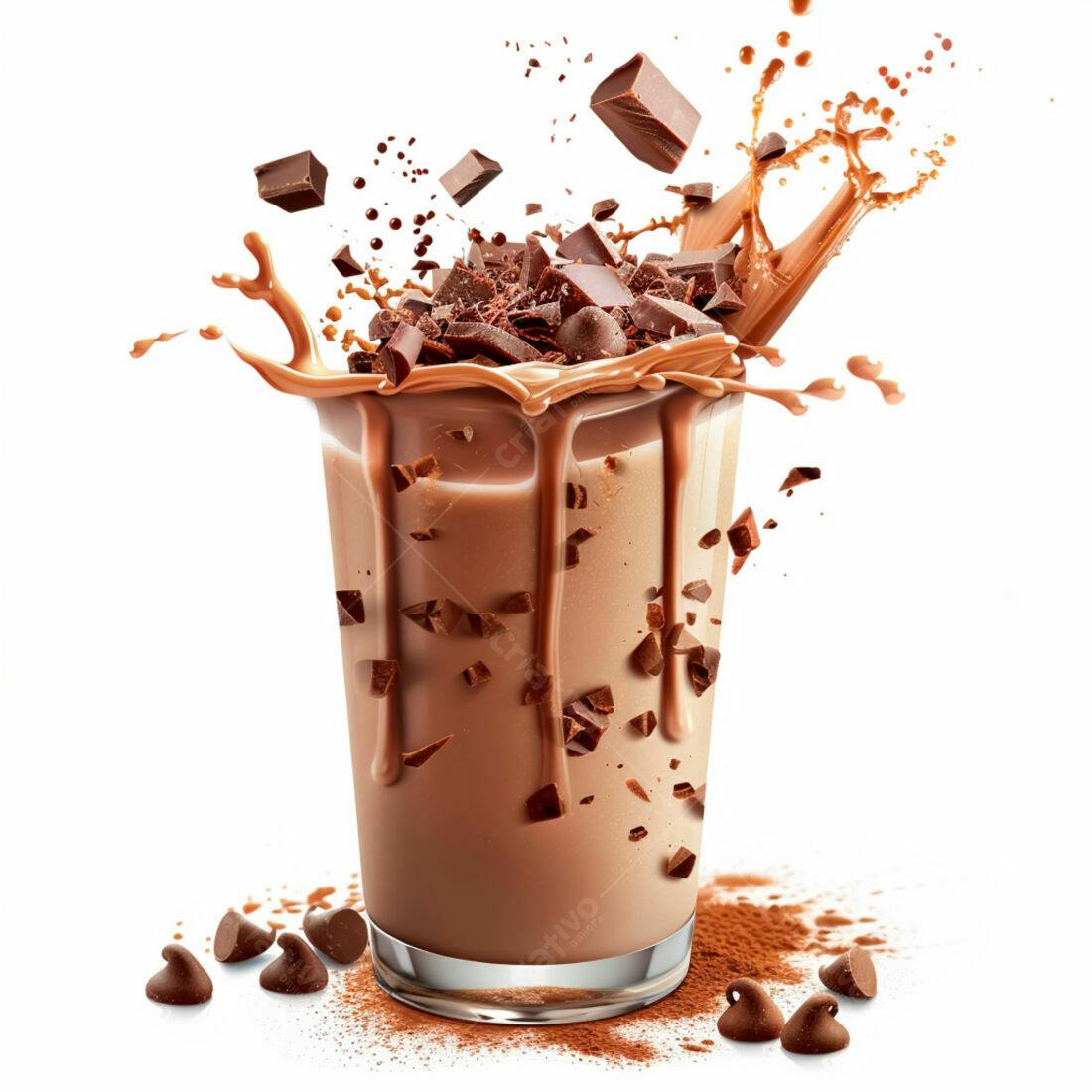 Copo de chocolate com pedaços de chocolate