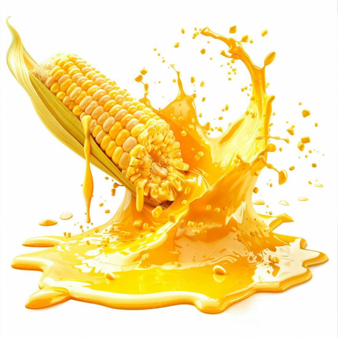 Espiga de milho em explosão de suco amarelo