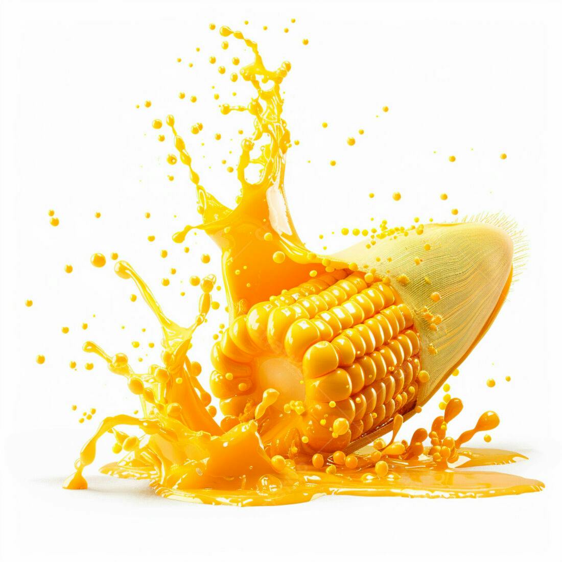 Espiga de milho com respingos de suco amarelo