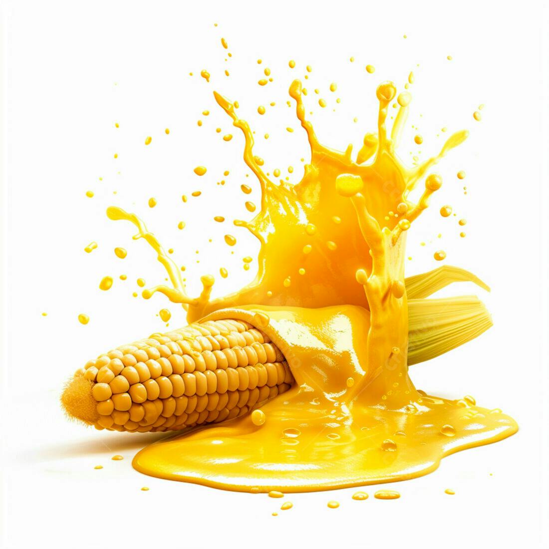 Espiga de milho em explosão de suco amarelo
