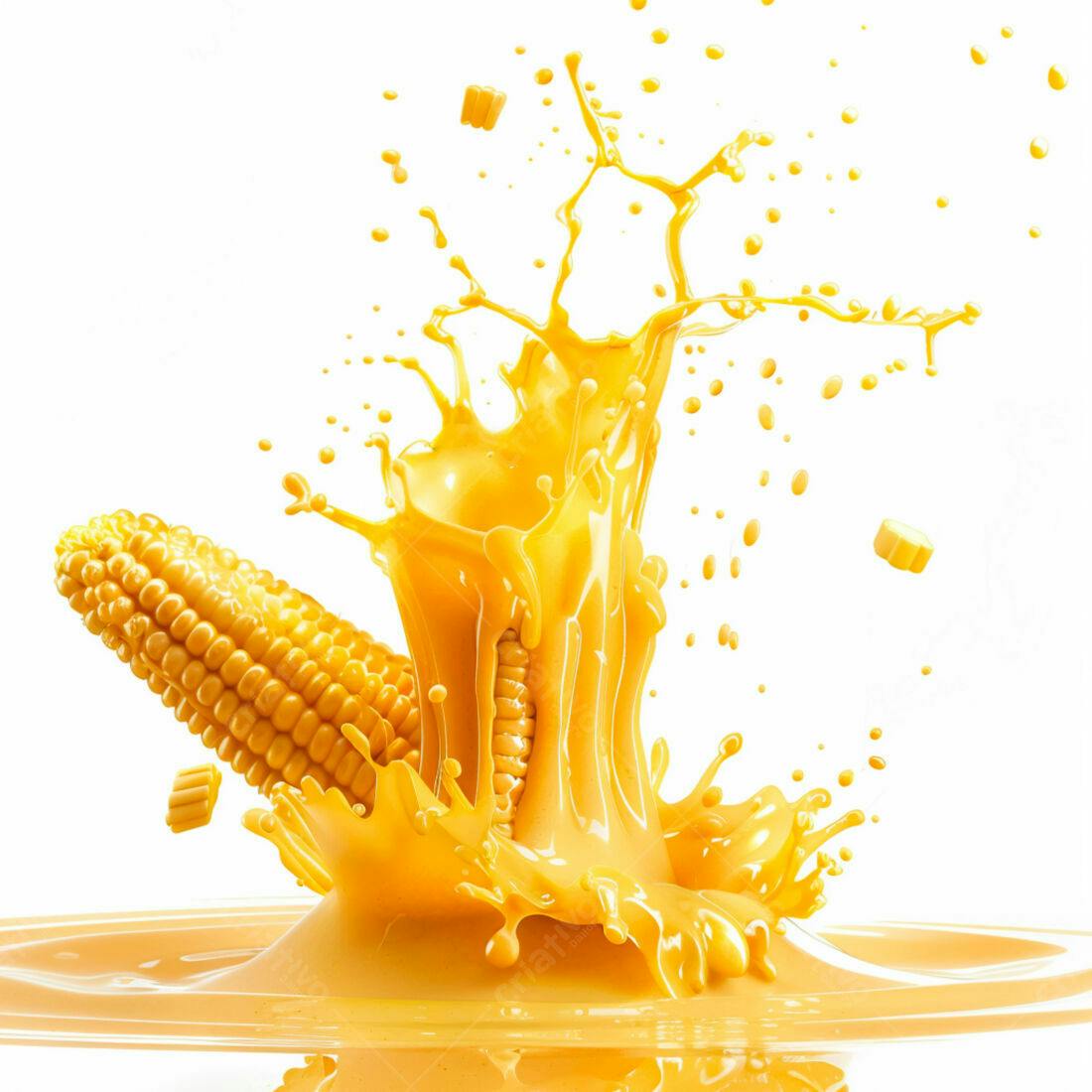 Espiga de milho em explosão de suco amarelo