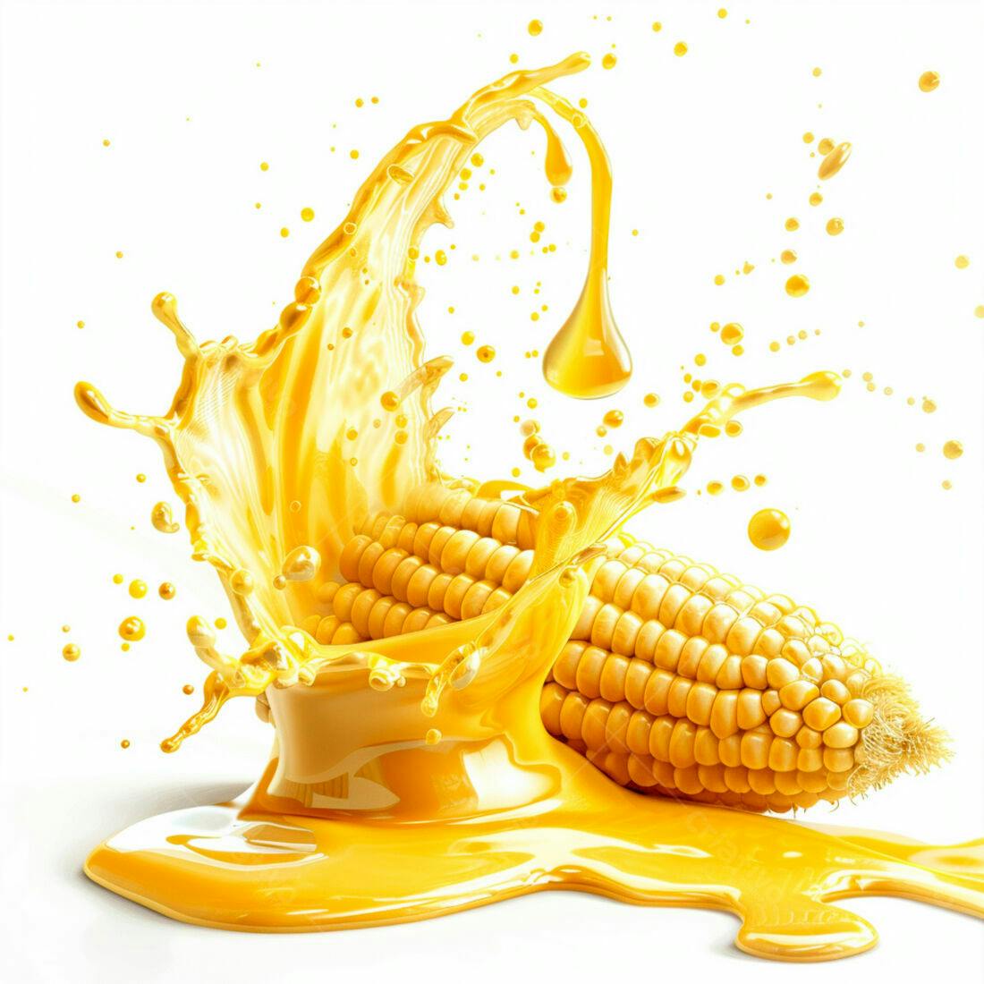 Espiga de milho com respingos de suco amarelo