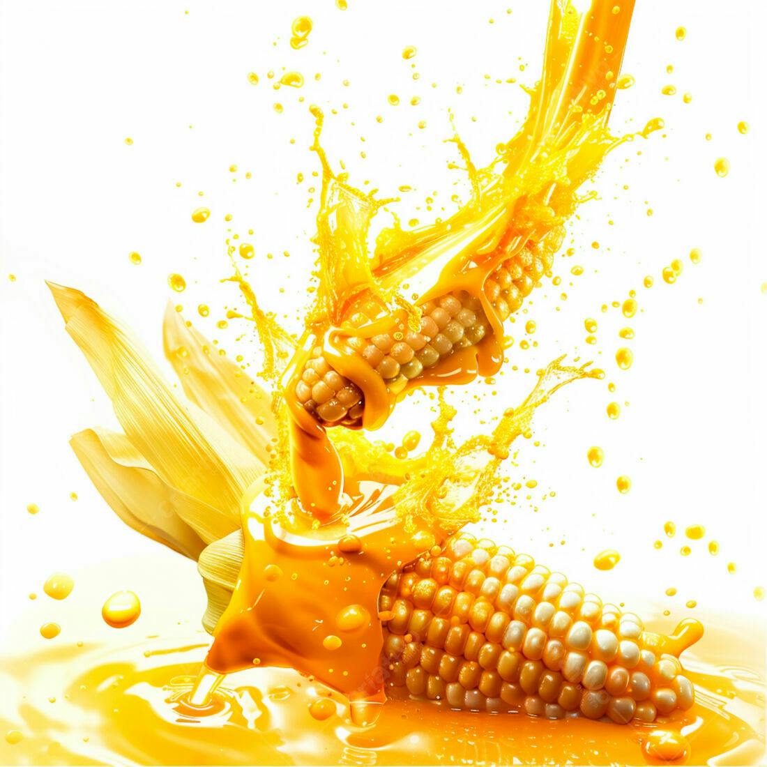 Espiga de milho em suco amarelo vibrante