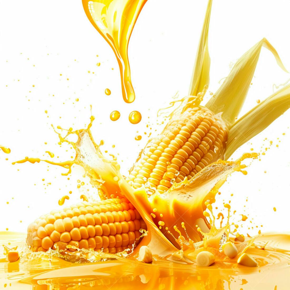 Espigas de milho em suco amarelo