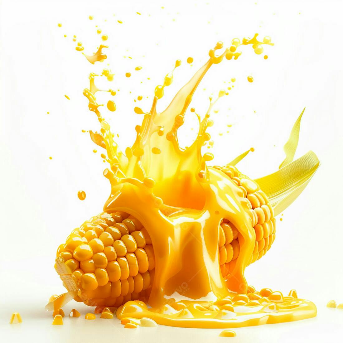 Espiga de milho com calda amarela em splash