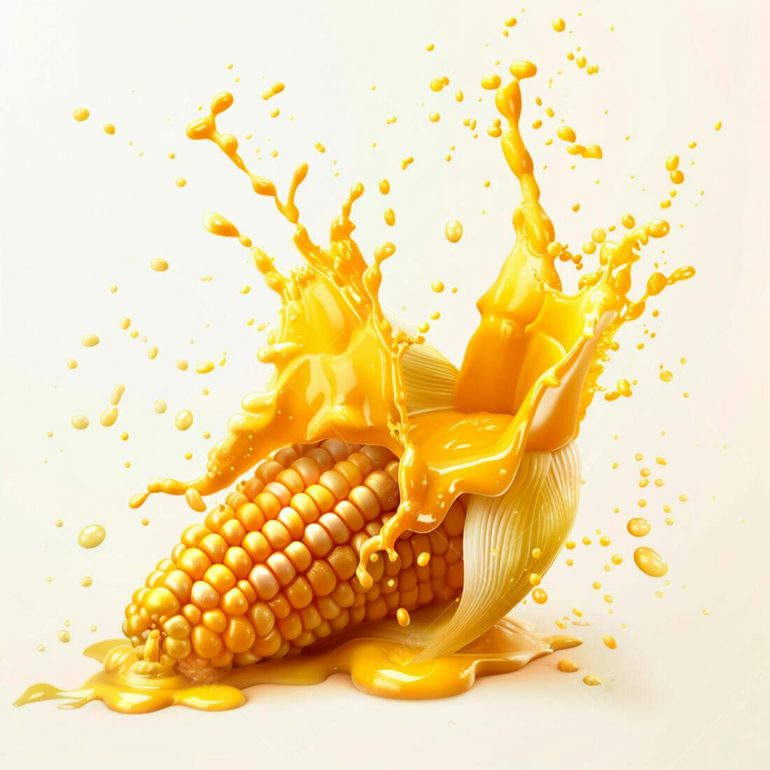 Espiga de milho com respingos de suco amarelo