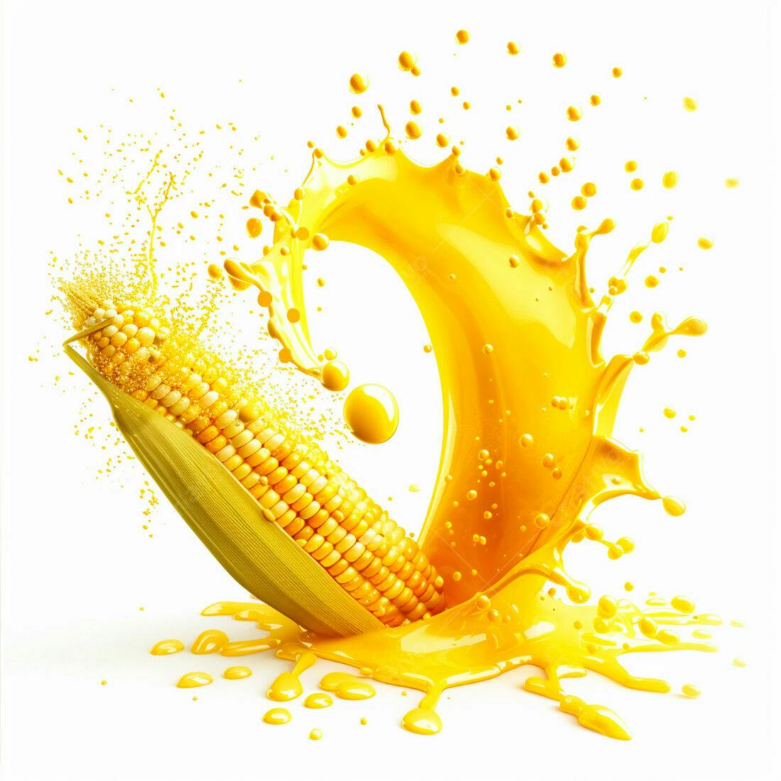 Espiga de milho em explosão de suco amarelo