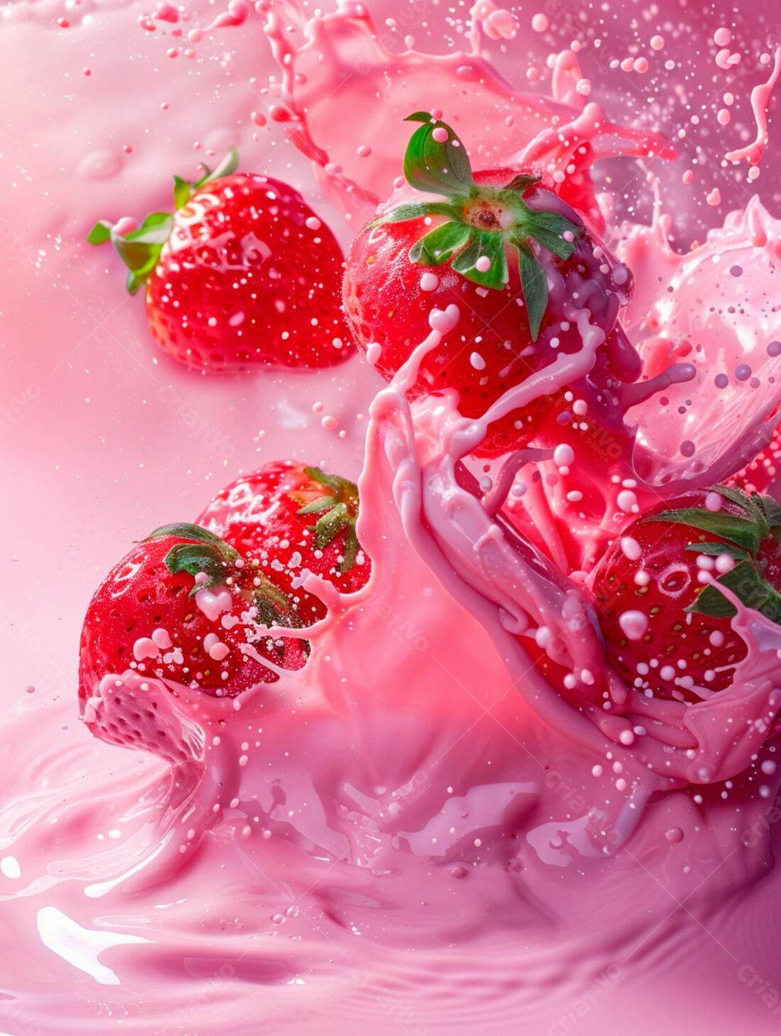 Morangos em Splash de Leite Rosa