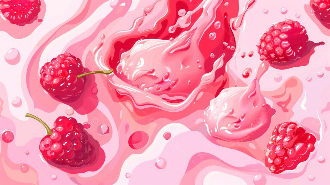 Framboesas em calda rosa suculenta