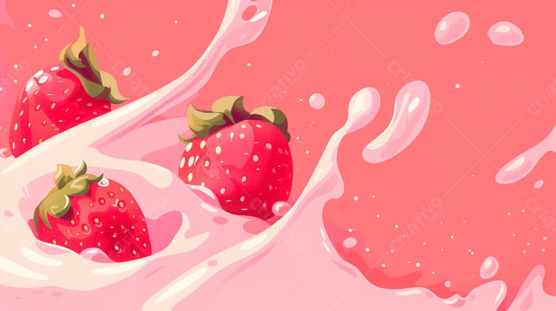 Morangos em leite rosa salpicado