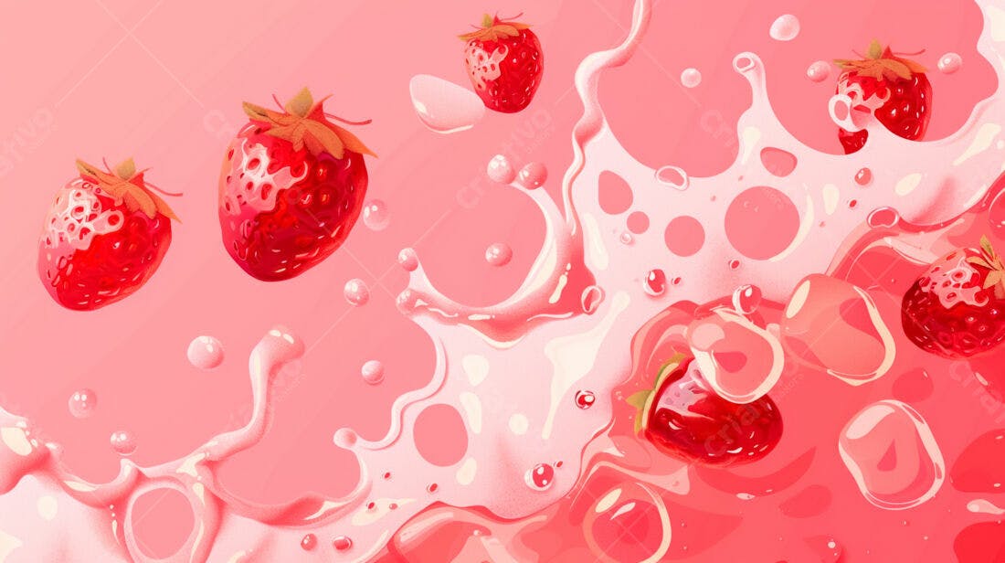 Morangos em suco rosa salpicado