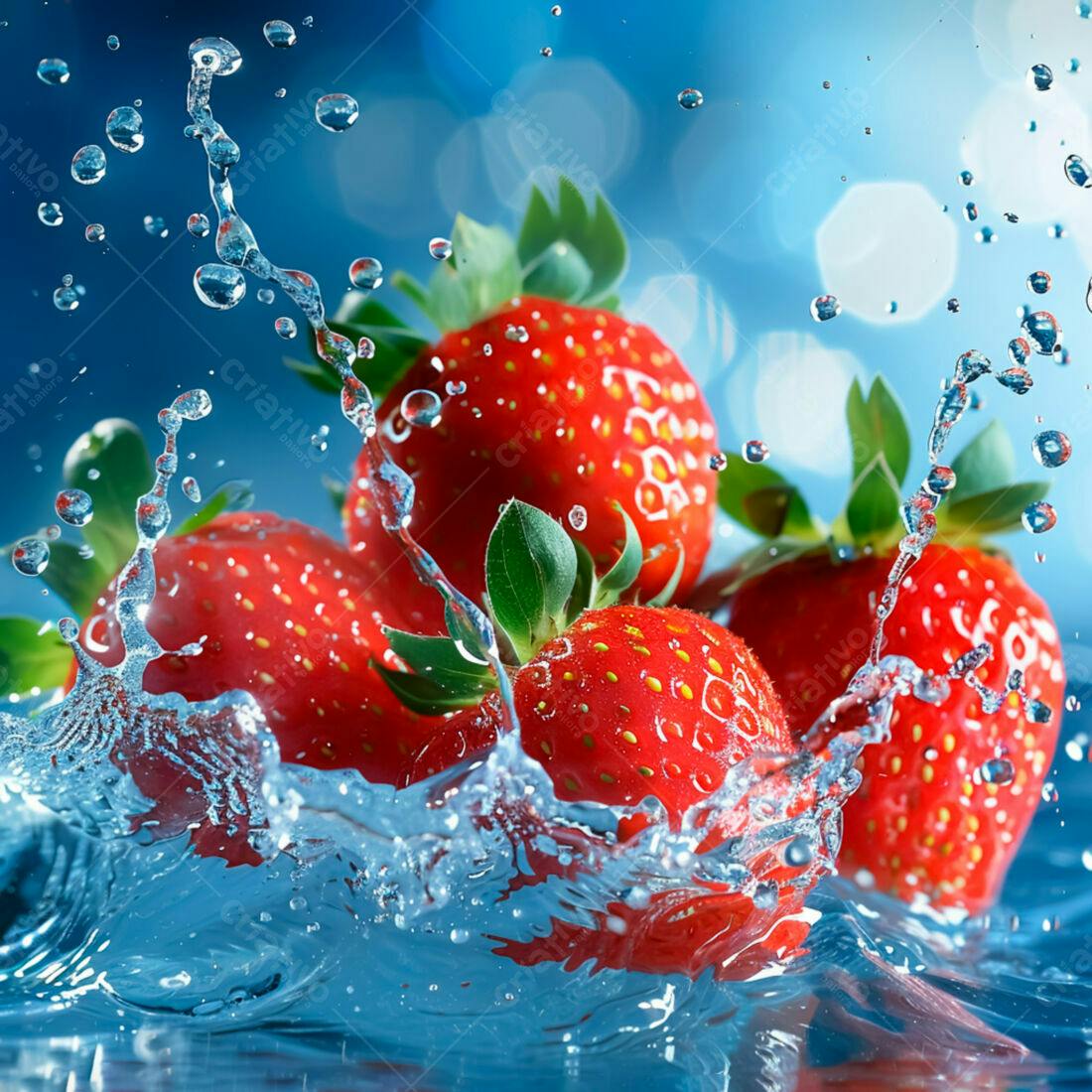 Morangos vermelhos em água refrescante