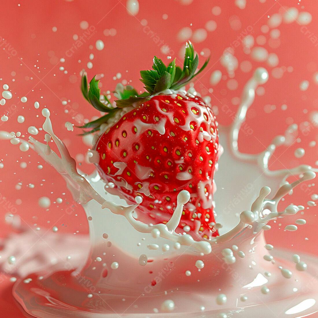 Morango em Splash de Leite Frescor Vermelho