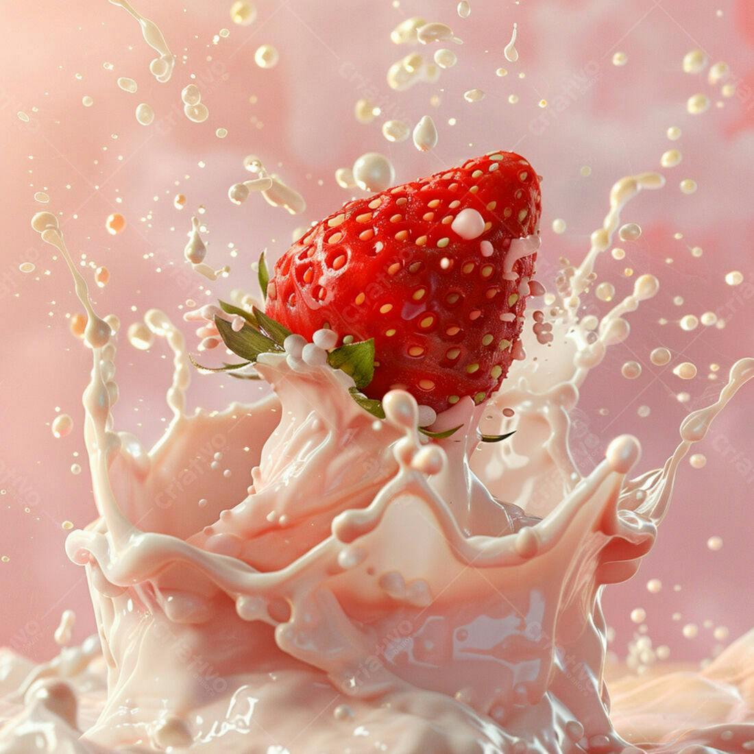 Morango em Splash de Leite Rosa