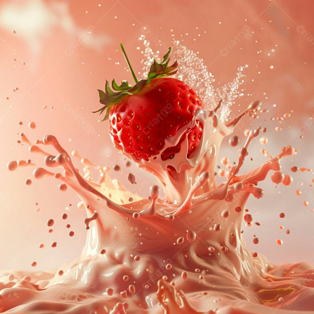 Morango em Splash de Leite Rosa