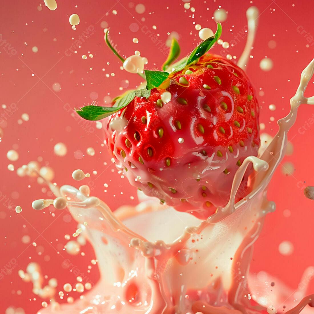 Morango em Splash de Creme Rosa