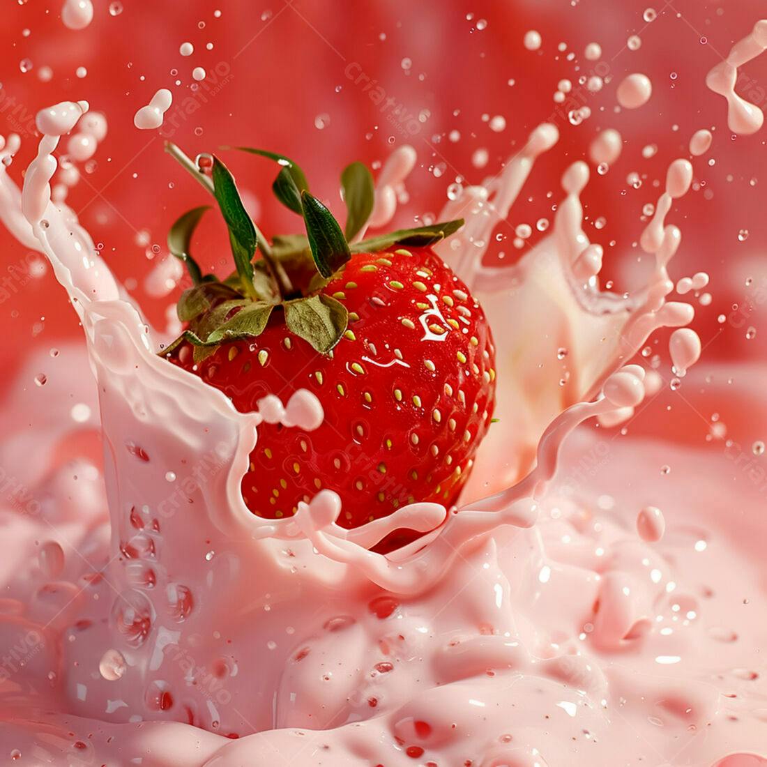 Morango em Splash de Leite Rosa