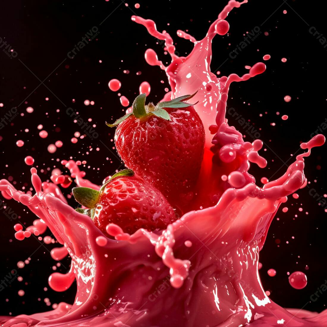 Morangos em explosão de suco vermelho