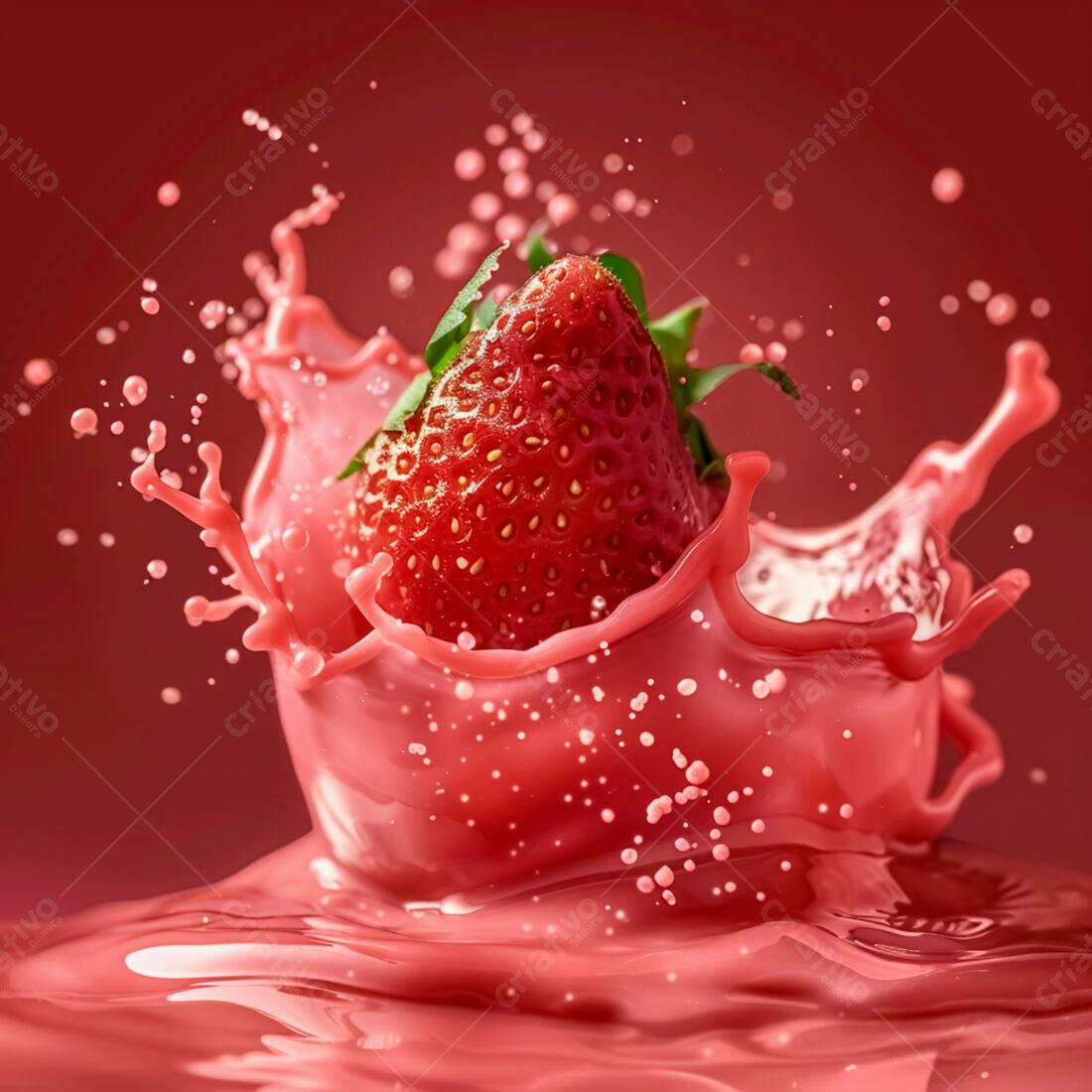 Morango em Splash de Suco Vermelho