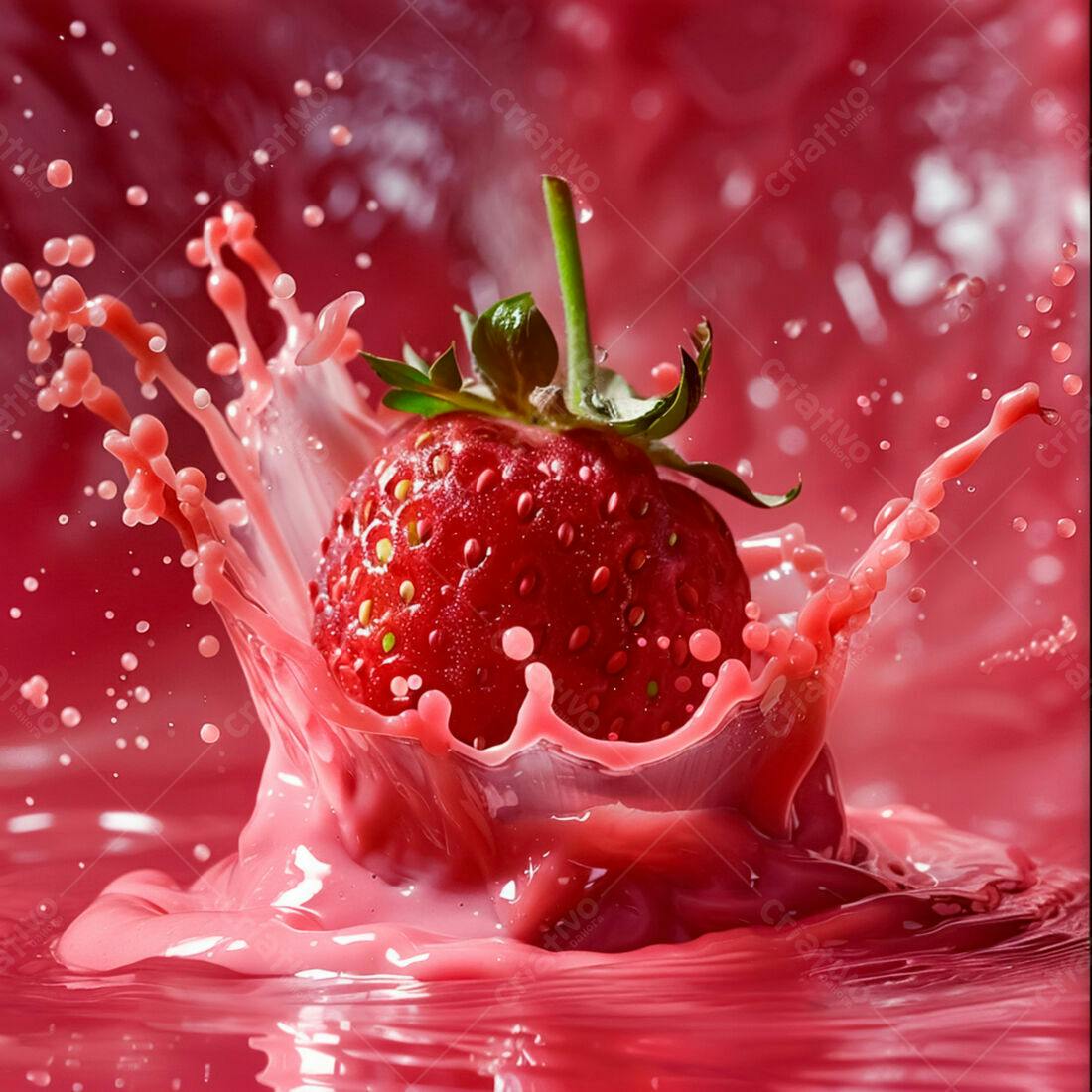 Morango em Splash de Suco Vermelho