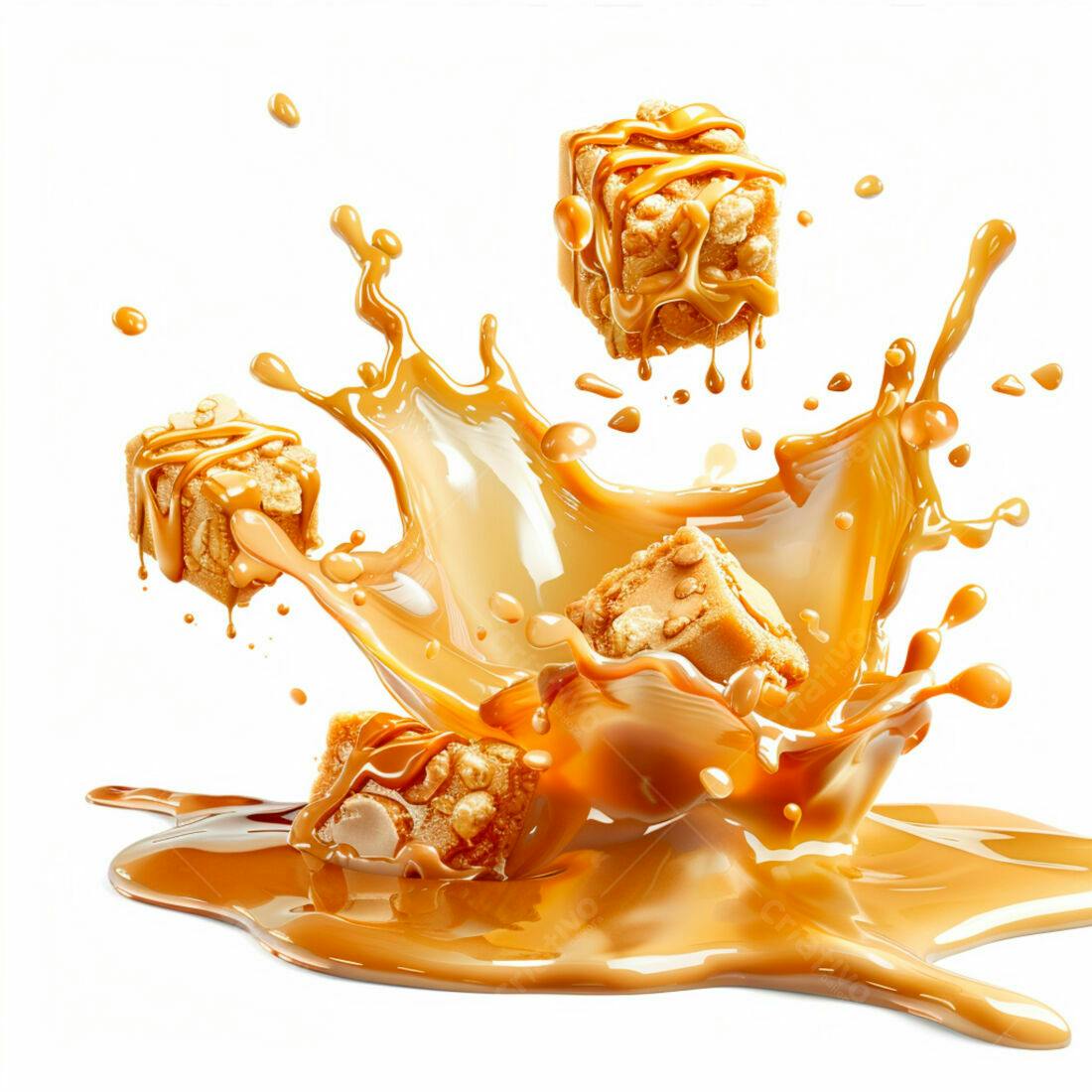Doces de caramelo em calda dourada