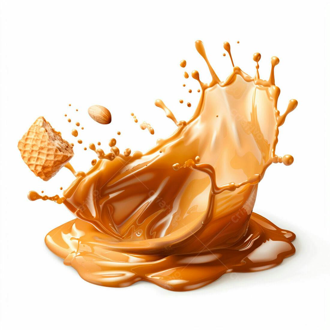Salpico de caramelo com waffle e amêndoa