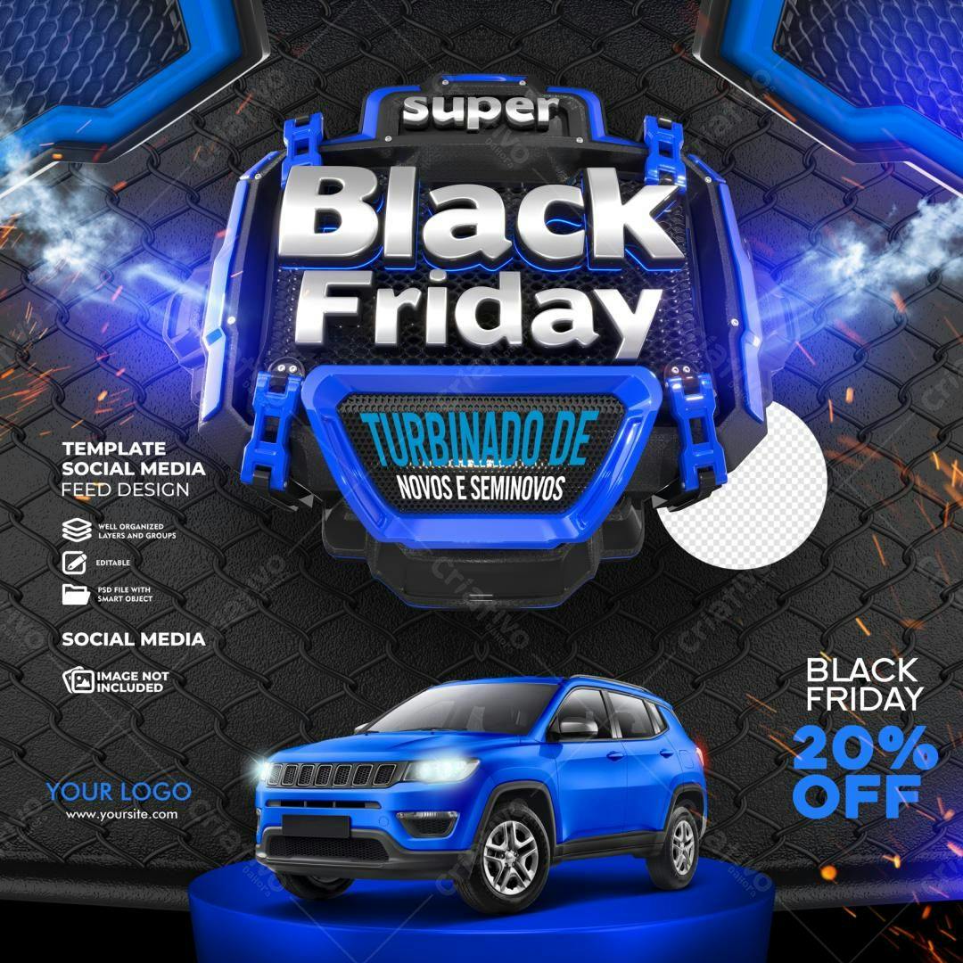 Selo 3D promocional Black Friday azul e prata