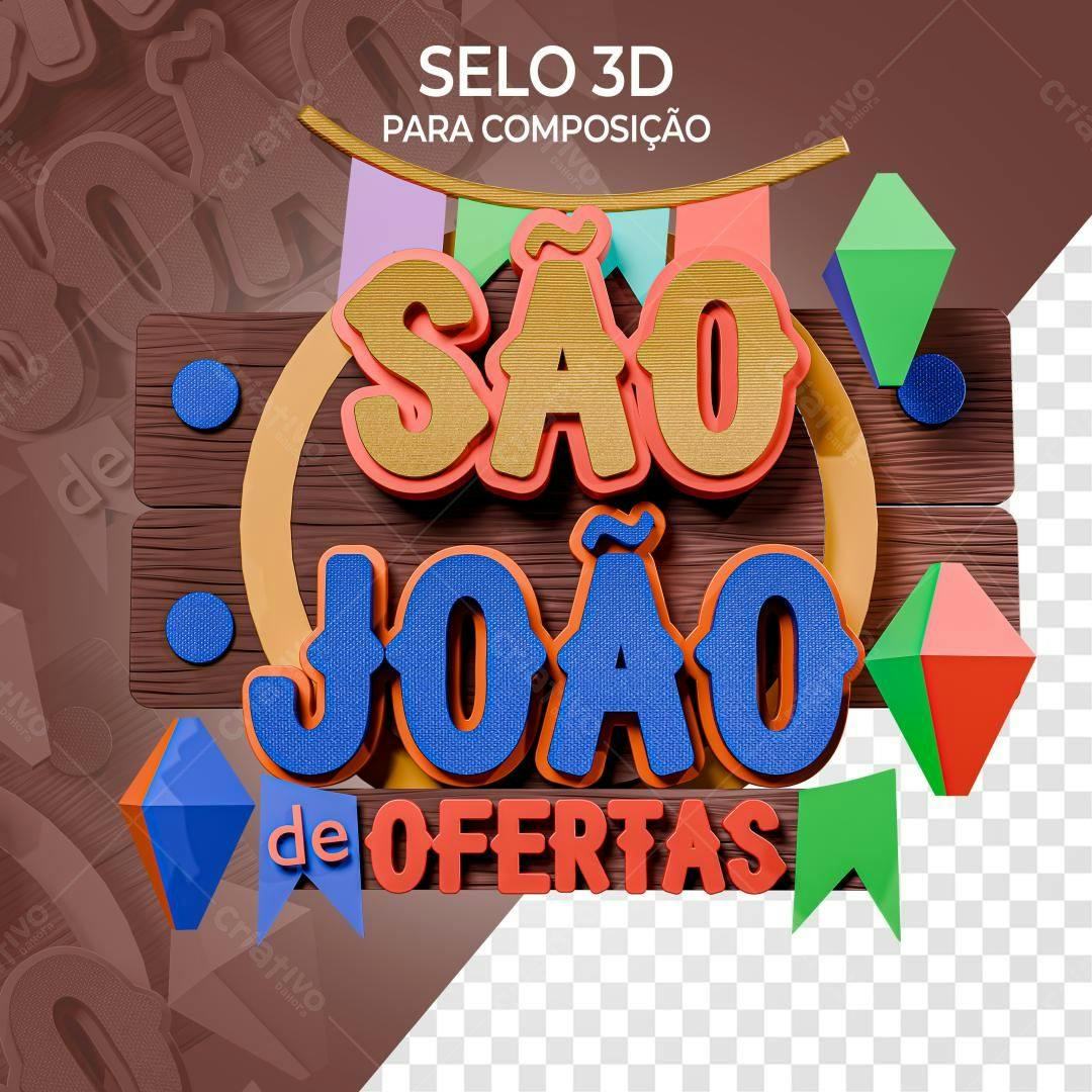 Selo 3D Festa Junina Madeira e Tecido