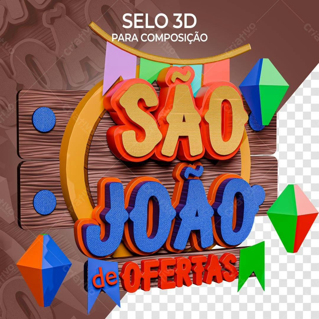 Selo 3D Festa Junina São João PSD Editável
