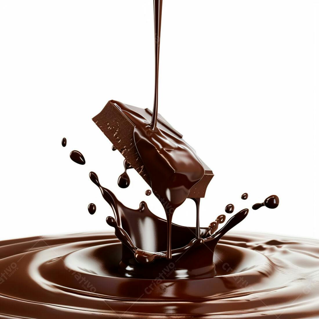 Chocolate derretendo em barra sobre chocolate líquido