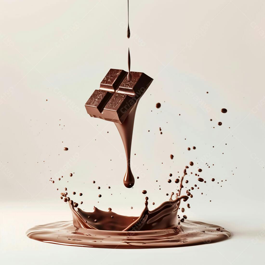 Barra de chocolate derretendo em chocolate líquido