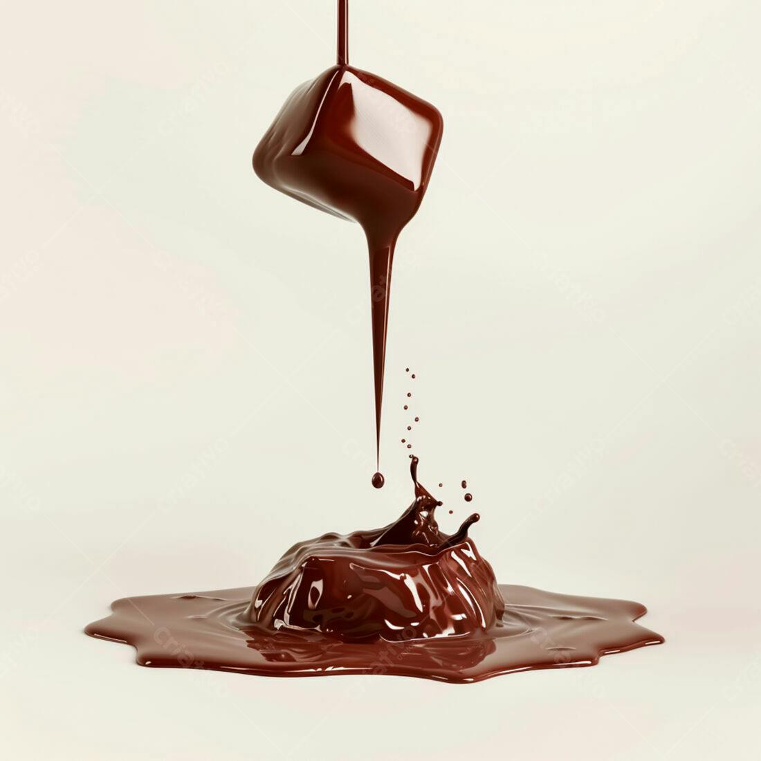 Chocolate derretendo em cubo com respingos