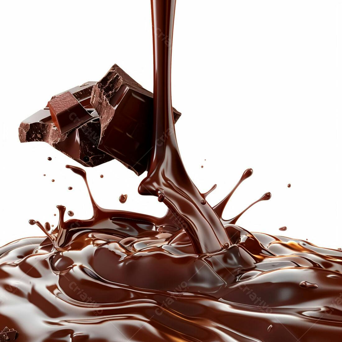 Chocolate derretendo em close com pedaços caindo