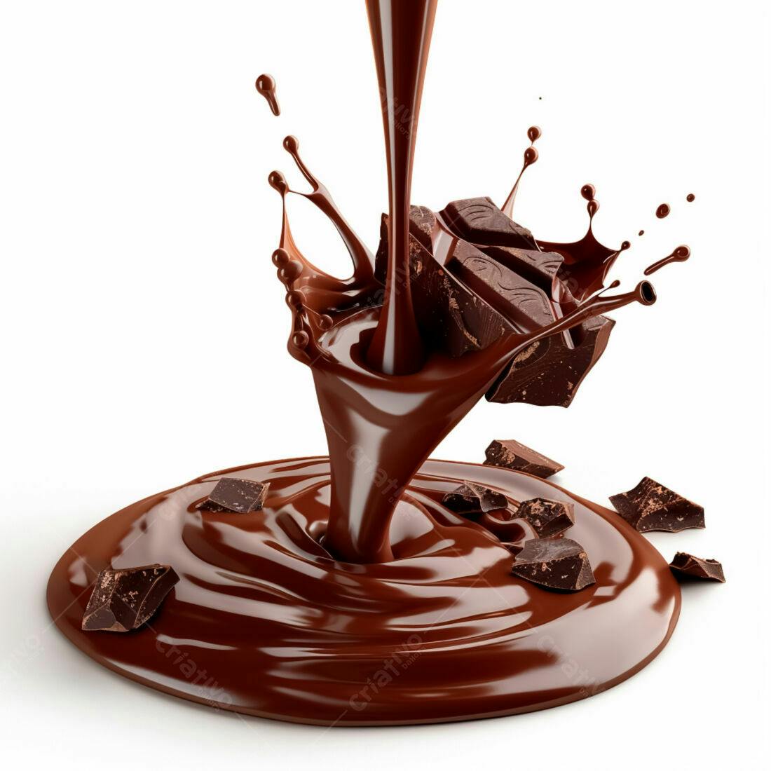 Chocolate derretendo com pedaços caindo