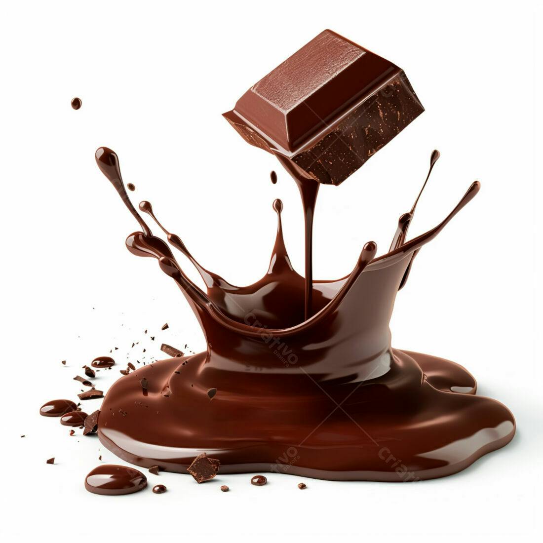 Chocolate derretendo em respingos marrom escuro